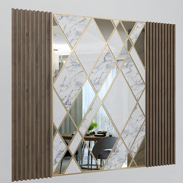 Wall Decorate Panel with Mirrors, Marble and Wood
